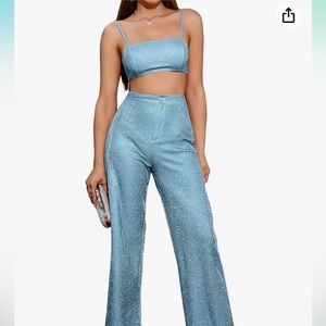 Two Piece Sparkly Blue Flare Pants Eras Tour Outfit 1989 Taylor Swift